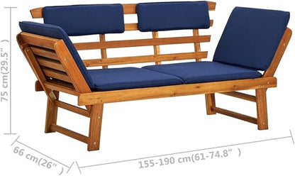 Patio Bench with Cushions 2-in-1 75" Solid Acacia Wood，Garden Benches,Park Benches,Outdoor Benches,Outdoor Furniture for Park Patio Deck Deck Lawn