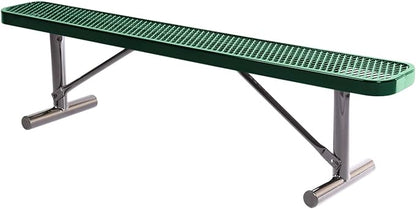 COATEDOUTDOORFURNITURE Heavy-Duty Portable Outdoor Bench Thermoplastic Coated, Expanded Metal, Commercial-Grade Seating, Made in America (Portable Without Back, 6 Ft, Textured Green)