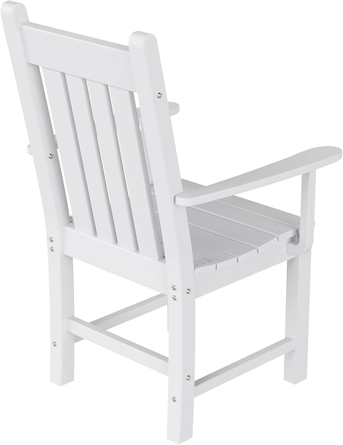 WestinTrends Malibu Classic Outdoor Dining Chairs with Arms, All Weather Poly Lumber Adirondack Patio Chairs Restaurant Bistro Chairs Support 350 LBS, Arched Backrest and Curved Seat, White