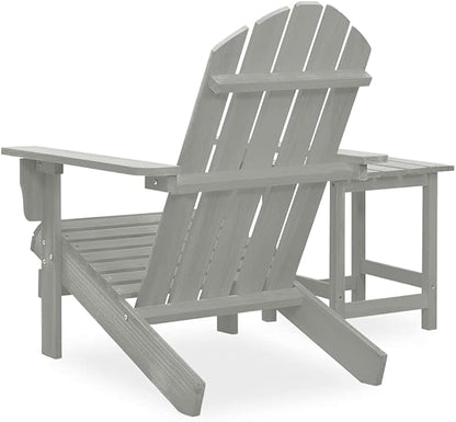 Large Grey Solid Fir Wood Ergonomic Garden Chair with Table for Outdoor Relaxation and Weather-Resistant Durability