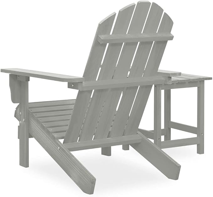 Large Grey Solid Fir Wood Ergonomic Garden Chair and Table Combo Set for Outdoor Patio Balcony with Weather-Resistant - Photo 4