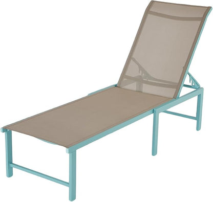 Outdoor Pool Lounge Chairs, Aluminum Patio Lounge Chairs, Five-Position Recliner Loungers for Poolside Yard Balcony Deck Beach (Blue,1PCS)