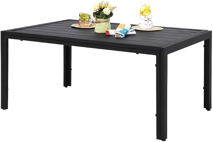 UKN Outdoor Steel Slat Coffee Table Black Modern Contemporary Rectangle Weather Resistant