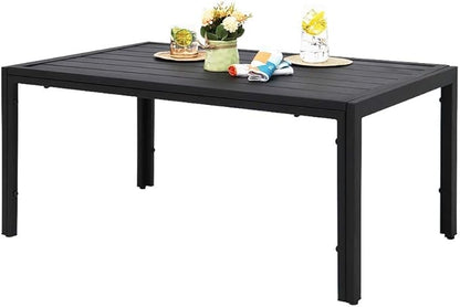 UKN Outdoor Steel Slat Coffee Table Black Modern Contemporary Rectangle Weather Resistant