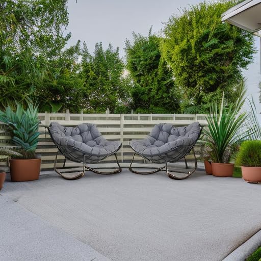 Grand patio Outdoor Rocking Chairs Set of 2, E-Coated Outdoor Rocking Recliner Chair 2 Pieces with Cushion for Front Porch Garden Patio Backyard, Grey