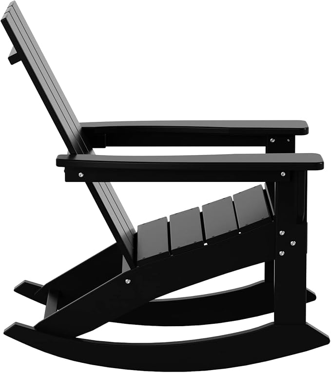 WestinTrends Ashore Patio Rocking Chair, All Weather Poly Lumber Plank Adirondack Rocker Chair, Modern Farmhouse Black Rocking Chairs for Porch Garden Backyard and Indoor