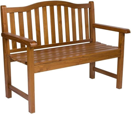 Pemberly Row Traditional Cedar Wood Patio Bench, Brown Finish, 43 in Seating Area, Kiln-Dried Moisture-Resistant Cedar, Arched Back Design, Indoor/Outdoor Use for Porch, Garden, Backyard