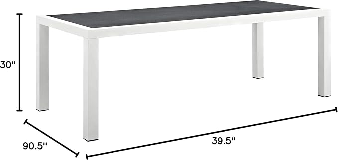 Modway Stance 91" Outdoor Patio Modern Spray Stone Glass Aluminum Dining Table in White Gray - Photo 3