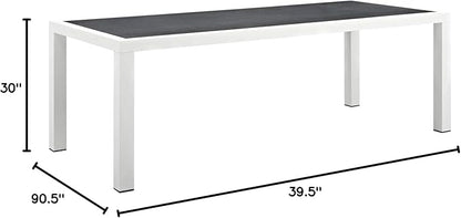 Modway Stance 91" Outdoor Patio Modern Spray Stone Glass Aluminum Dining Table in White Gray