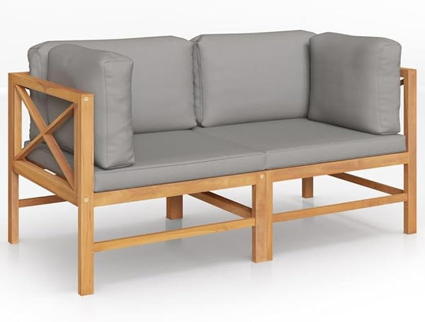 2-Seater Garden Bench with Dark Grey Cushions and Natural Teak Wood, Premium Outdoor Furniture for Patio, Balcony - Photo 1