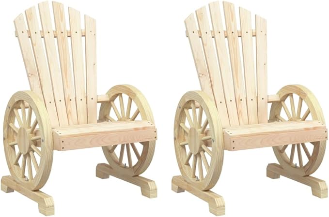 Solid Fir Wood Adirondack Chair Set of 2 with Weathered Finish for Outdoor Patio and Garden Seating - Photo 2