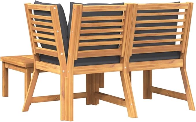 3-Piece Vintage Garden Lounge Set Solid Acacia Wood Dark Grey Cushions Corner Sofa Coffee Table Outdoor Patio Furniture Durable Weather-Resistant Modular