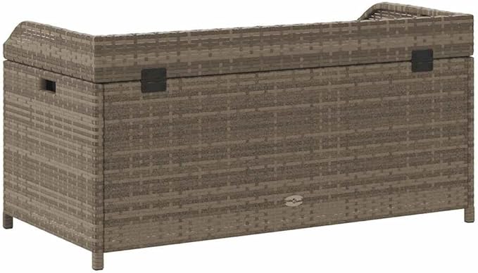 39.4" Rattan Storage Bench, UV-Resistant Grey, Gas Spring Lid, Acacia Frame, Patio/Garden/Indoor Outdoor Seating
