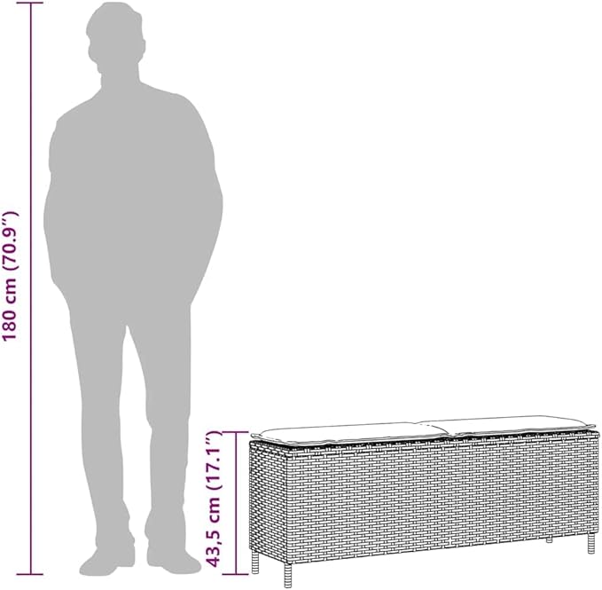 Patio Bench with Cushion Black Outdoor Furniture Yard Bench for Garden Courtyard 43.3"x11.8"x15.9" Poly Rattan