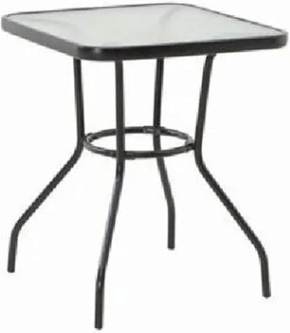 Four Seasons Courtyard Sunny Isles 24 Inch Outdoor Patio Bistro Dining Table Backyard Squared Furniture with Tempered Glass Tabletop, Black