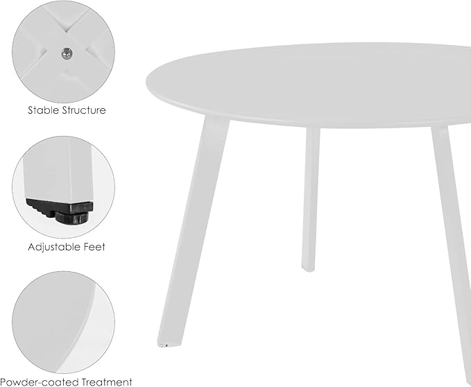 Grand patio Outdoor Side Table, 28-inch Powder Coated Steel Round Coffee Table for Porch, Deck, Balcony, Poolside, White