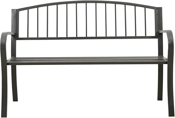 Garden Bench 125 cm Grey Steel - Outdoor Metal Bench, Outdoor Bench with Exquisite Back, Ergonomic Armrests and Wide Seat, Garden Bench, Balcony and Yard