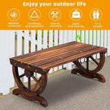2-Person Rustic Wooden Garden Bench, Wagon Wheel Outdoor Chair for Patio, Backyard, Porch or Deck Seating - Photo 4