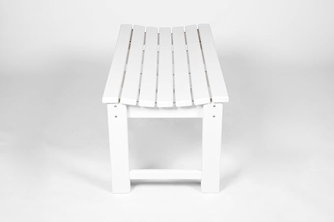 Backless HDPE Adirondack Bench with Wood Texture, Poly Lumber Seat for Patio, Backyard, Balcony, All Weather Resistant with UV Protection (White)