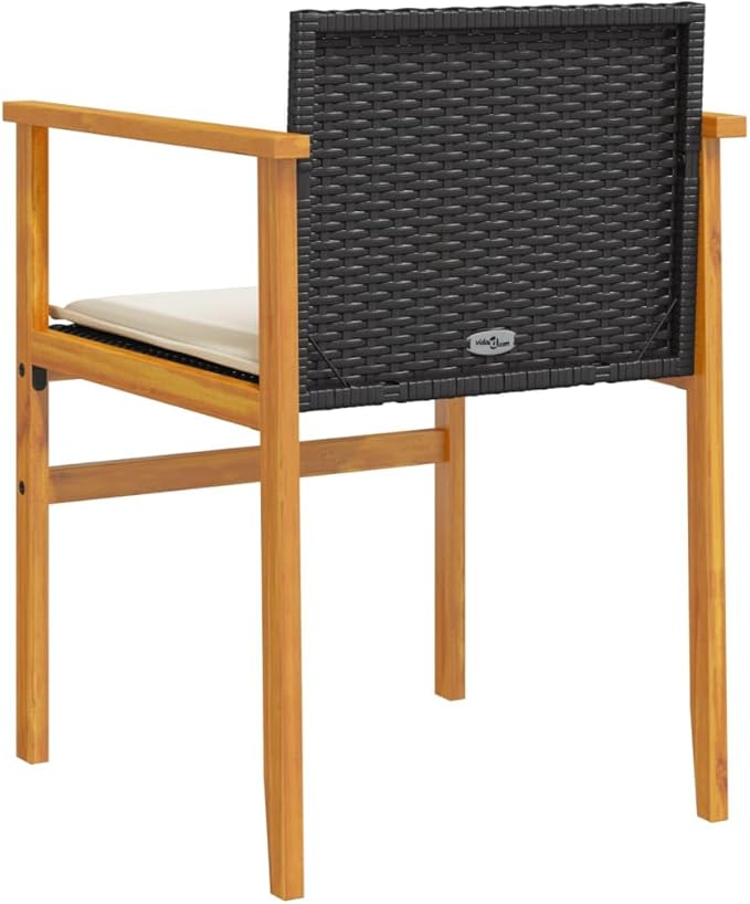Patio Chairs with Cushions 2 pcs Black Poly Rattan&Solid Wood Sillas para Patio Lawn Chairs for Dining Table Garden - Photo 8