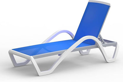 Domi Outdoor Lounge Chair, Aluminum Patio Chaise Lounge with 5 Position Adjustable Backrest and Wheels, All Weather Reclining Chair with Armrest for Patio, Yard,Balcony,Poolside (Blue)