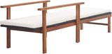 Poly Rattan Outdoor Chaise Lounge 78.7" Reclining Poolside Sunlounger with Acacia Wood Frame, Cream Cushions - Photo 4