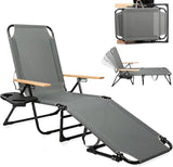 Folding Outdoor Chaise Lounge Chair with Arms, 4 Reclining Back Sunbathing Lounge Chair - Photo 1