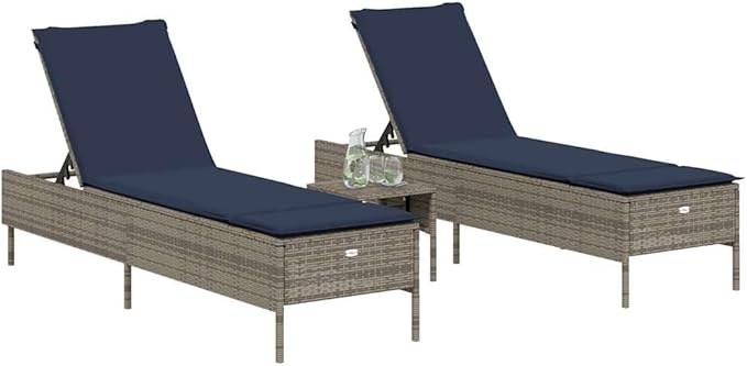 Adjustable Outdoor Lounge Chairs Set of 2 Gray PE Rattan Patio Chaise Lounger with 5-Position Backrest Weather-Safe - Photo 3