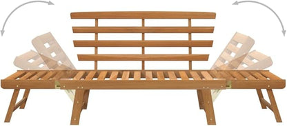 Patio Bench,Park Wooden Bench,Garden Bench,Balcony Bench,Outdoor Furniture,Picnic Bench, for The Front Porch,Deck, Balcony or Backyard,2-in-1 74.8" Solid Acacia Wood