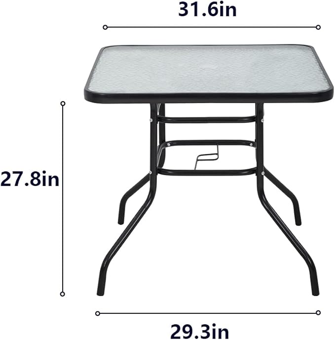 Outdoor Table Patio Table Dining Table with Tempered Glass Umbrella Hole for Lawn Balcony, Yard (Square) - Photo 3