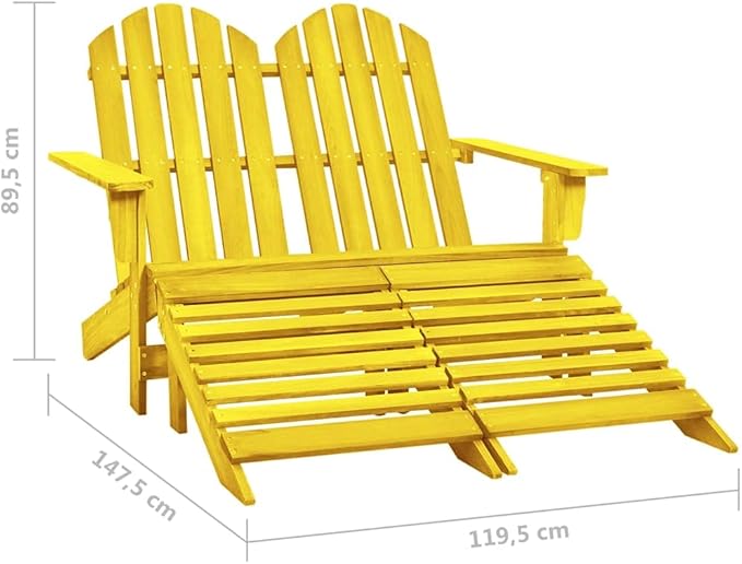 2-Seater Adirondack Chair with Detachable Ottomans, Solid Fir Wood Outdoor Patio Loveseat - Photo 2