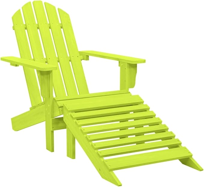 Green Adirondack Chair with Ottoman Set for Patio and Garden, Ergonomic Outdoor Lounge Chair with Weather-Resistant Fir Wood and Detachable Ottoman