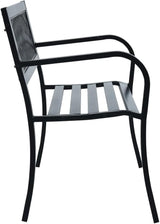Patio Bench Black 47.2" Steel Outdoor Benches Garden Benches Patio Benches Bench with Backrest Metal Outdoor Furniture - Photo 4