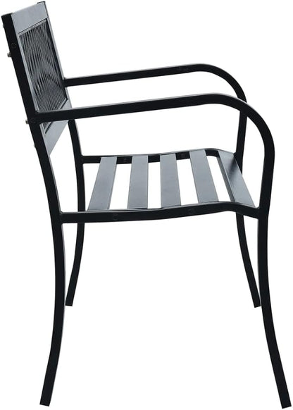 Patio Bench Black 47.2" Steel Porch Bench Outdoor Bench Deck Bench Garden Bench for patios, Gardens, Decks