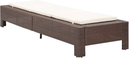 Outdoor Sunbed with Thick Cushion, Adjustable Brown Poly Rattan Chaise Lounge for Patio Poolside, Weather-Resistant PE Wicker & Steel Frame Recliner for Garden Balcony