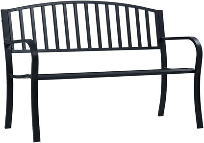 Black Metal Garden Bench 47.2 Inch Outdoor Seating with Powder-Coated Steel Frame, Weather-Resistant Patio Porch Furniture for Garden Balcony Backyard and Front Entry
