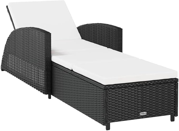 79" Outdoor Chaise Lounge, Black Rattan w/Cream Cushion, Adjustable Backrest, 26.4x79.1x26.4, 330 lbs for Patio Pool Garden