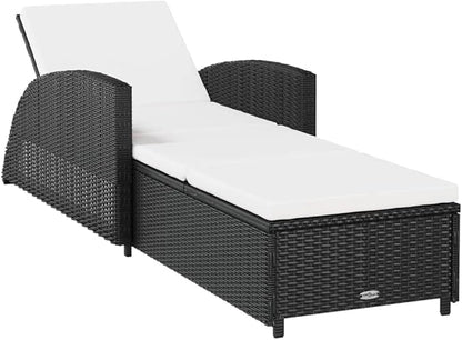 79" Outdoor Chaise Lounge, Black Rattan w/Cream Cushion, Adjustable Backrest, 26.4x79.1x26.4, 330 lbs for Patio Pool Garden