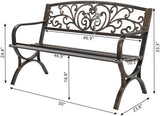 Patio Outdoor Park Loveseat Bench for Garden Porch Deck Made Cast Iron Anti-Rust Aluminum Metal - Photo 3