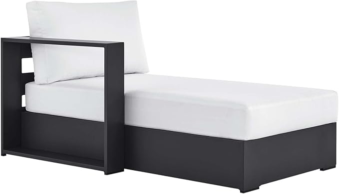 Modway Tahoe Aluminum Outdoor Chaise Lounge in Gray White with Weather-Resistant Cushions, Modular Left-Facing Patio Lounger for Pool Furniture or Sectional Sofa Set