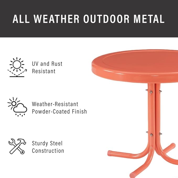 Crosley Furniture Griffith Weather Resistant Retro Metal Outdoor Side Table for Patio, Deck, Porch, Coral Gloss - Photo 5