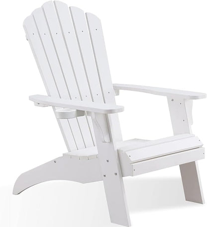 Psilvam Adirondack Chair, Oversized Poly Lumber Fire Pit Chair with Cup Holder, 350Lbs Support Patio Chairs for Garden, Weather Resistant Outdoors Seating, Relaxing Gift for Father & Mother (White)