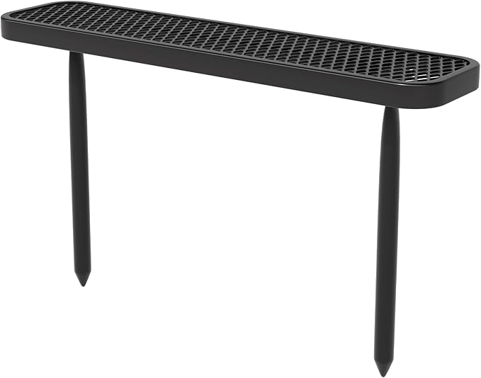 4 Ft Metal Park Benches for Outside, Outdoor Backless Bench with Thermoplastic Coating, Inground Mounted, Commercial Expanded Metal Mesh Bench for Shopping Mall, Store, Park, Patio, Deck, Black