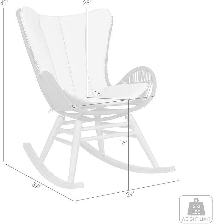 Armen Living Fanny Outdoor Patio Rocking Chair in Light Eucalyptus Wood and Charcoal Rope