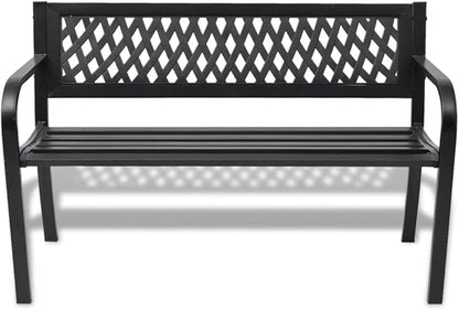 Patio Benches,Patio Outdoor Garden Bench,Chairs with Armrests for Park, Yard, Porch, Lawn, Balcony, Backyard, Antique Seat Furniture,46.5" Steel Black