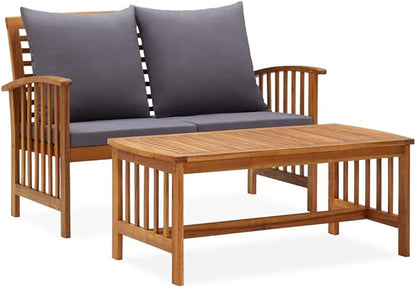 Dark Grey Solid Acacia Wood Garden Lounge Set with Oil Finish - 2-Piece Outdoor Patio Furniture Set Including Wooden Bench and Table