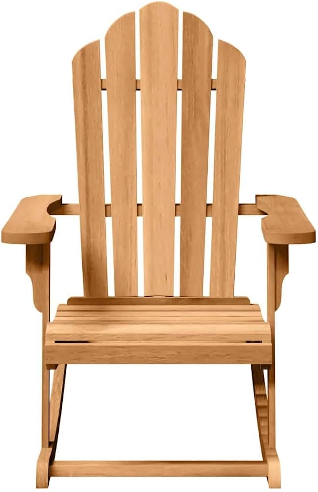 Set of 2 Adirondack Rocking Chairs, Solid Teak Wood Outdoor Patio Rocker with Ergonomic Backrest and Armrests, Weather-Resistant Garden Furniture, Brown