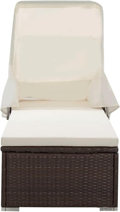 Brown Rattan Outdoor Chaise Lounge, 76.8"x23.6" Recliner Chair with Cream Cushion, Powder-Coated Resin Frame, Weather-Friendly Sunbed for Patio, Poolside, Garden, Deck