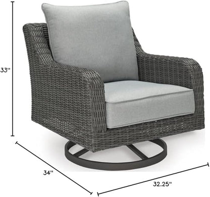 Signature Design by Ashley Elite Park Casual Outdoor Weather Resistant Rust-Proof Swivel Lounge with Removable Cushion, Gray