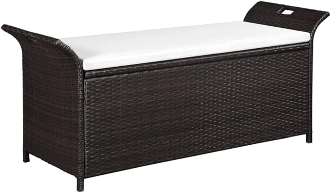 Storage Bench,Benches for Outside,Porch Bench,Yard Bench,Garden Bench,with Cushion,for The Front Porch,Deck, Balcony,Backyard,Outdoor,Lawn,Yard,Park,Path,Brown,54.3" Poly Rattan
